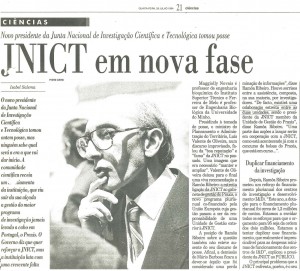 Imagem recorte de imprensa sobre tomada de posse de novo presidente da JNICT
