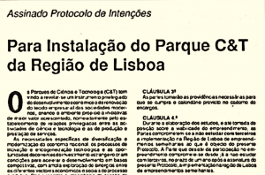 Detalhe do Protocolo de intenções para a instalação do Parque C&T da região de Lisboa